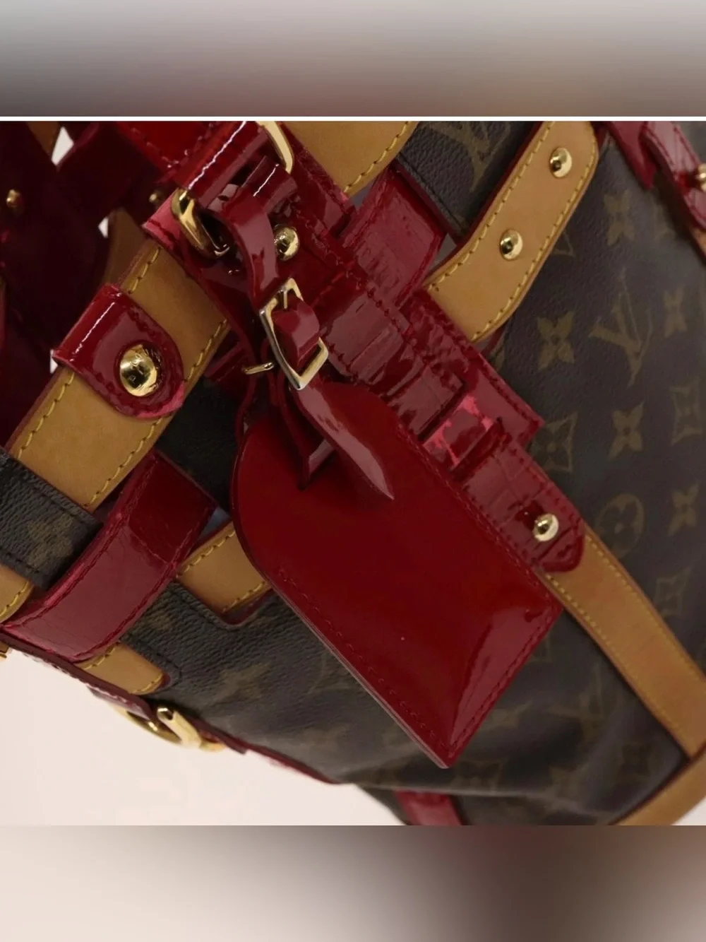 👜 LOUIS VUITTON Ruby Neo Bucket Tote Monogram Authentic Brown Red Shoulder Bag